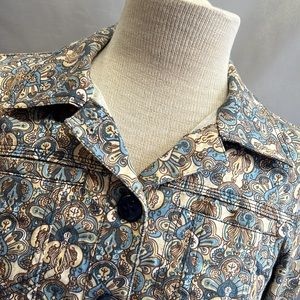 Talbots Blue/Brown Floral Print Cotton Jacket Size 4
